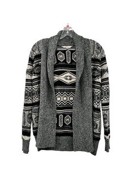 JACK Womens Knit Cardigan Open Black/Multi Print Pockets Size XS